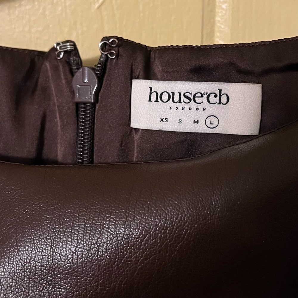 House of CB Brown Vegan Leather Sleeveless Maxi Dress Slit Back Bodycon Size L - Picture 11 of 11